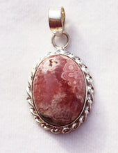 Load image into Gallery viewer, Rhodochrosite Pendant in oval shape in sterling silver - a master balancing crystal