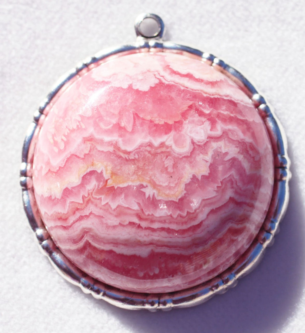 Rhodochrosite Round Pendant, Rhodocrosite for Emotional Balance