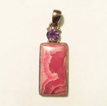 Load image into Gallery viewer, Rhodochrosite Pendant with faceted Round Brazilian Amethyst  - a master balancing crystal