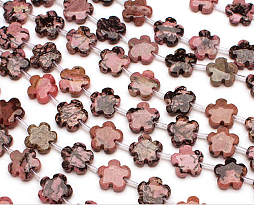Rhodonite Beads sixties flower power beads - 17 beads
