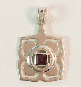 First Chakra Pendant in Sterling Silver with Garnet Gemstone