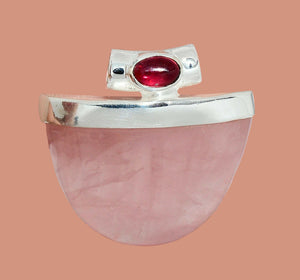 Rose Quartz Pendant with a Garnet accent in sterling silver