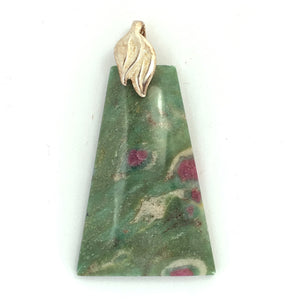 Ruby Fuchsite Pendant with silver bail in leaf design