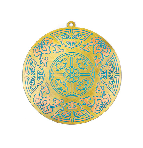 Floral Mandala Enameled Brass Pendant Disc