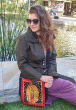 Load image into Gallery viewer, Guadalupe with Embellished Roses Cotton Black Denim Messenger Bag