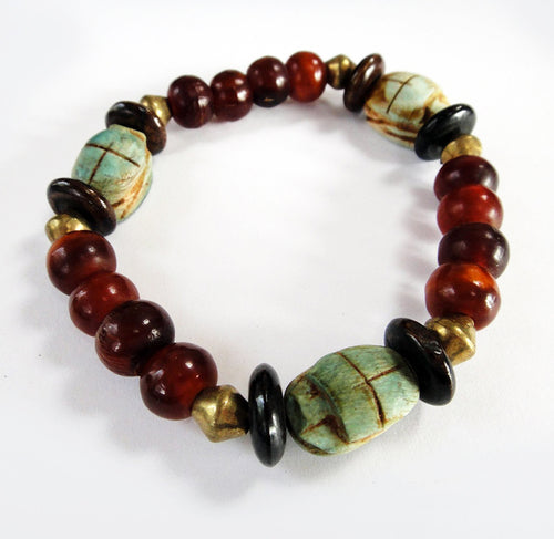 Scarab Amulet Bead Stretch Bracelet for wrist up to 7.25 Inches