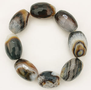 Brown Dragon Veins Agate Faceted Oval Bead Bracelet