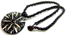 Load image into Gallery viewer, Black Cone Shell, Shiva Shell and Abalone Shell Medallion on black beaded rope.