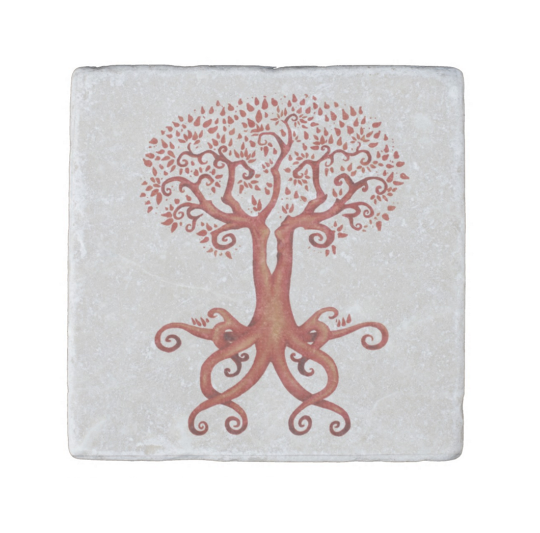 Tree of Life and Love Stone Coaster in Sienna