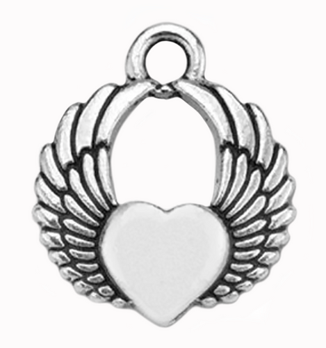 Winged Heart Silver Plated Pewter Charm