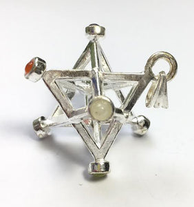 Merkaba pendant in Silver with chakra gemstones for Greater Brain Accessibility: Sacred Geometry Star of David