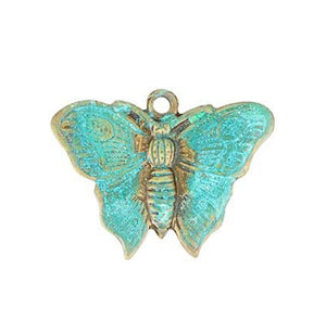 Butterfly Charm in Brass with teal green patina