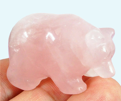 Rose Quartz Crystal Bear Figurine