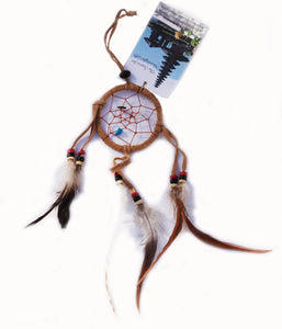 Dreamcatcher of Suede with Gemstone Beads and Feathers Smaller Size