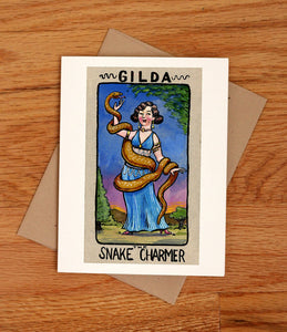 Gilda the Snake Charmer Card from Sugar Beet Press