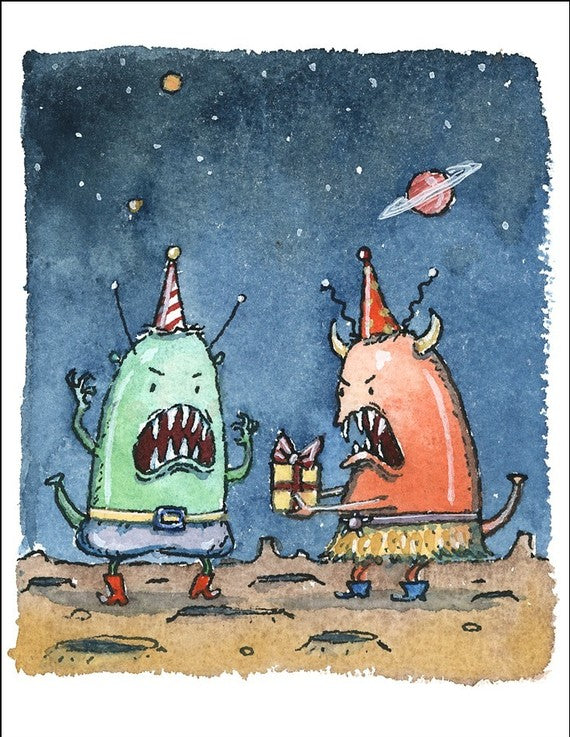 Space Monster Funny Birthday Card