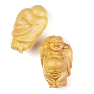 Standing Laughing Buddha Bead Carved Boxwood Ojime Bead with light stain