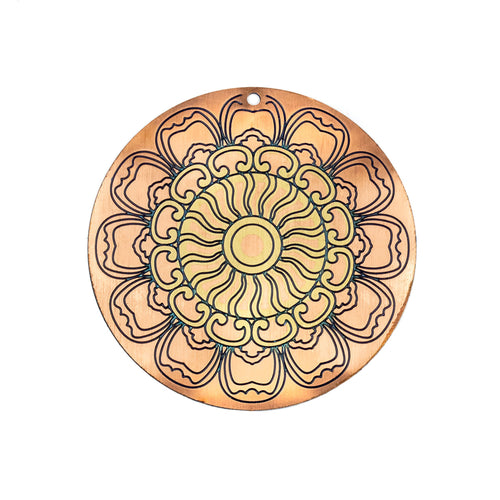 Sun Mandala Enameled Brass Pendant Disc