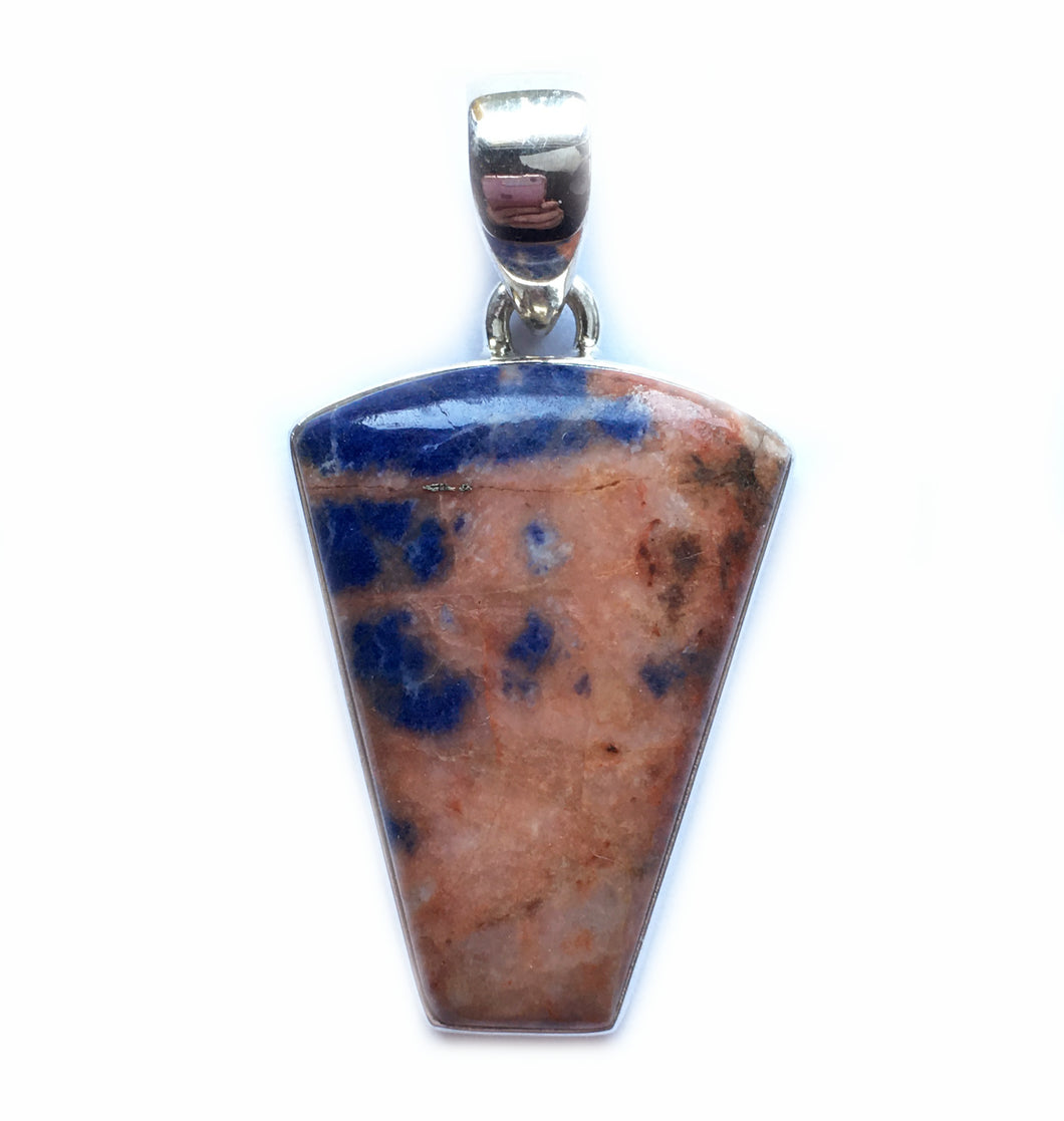 Orange and Blue Sunset Sodalite pendant in sterling silver vase setting