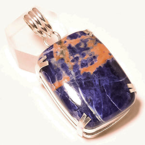 Orange and Blue Sunset Sodalite pendant in sterling silver oblong setting