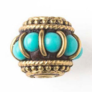Tibetan Brass Bead with Turquoise Blue Howlite