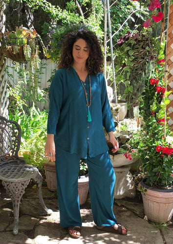 Tienda Ho Teal Harem Pants Cotton-Rayon Moroccan in CB12 Design - One Size