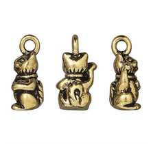 Load image into Gallery viewer, Lucky Cat or Maneki-Neko or Beckoning Cat Oxidized Brass Charm