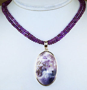 Purple Tiffany Stone Pendant on 2 strands of Amethyst