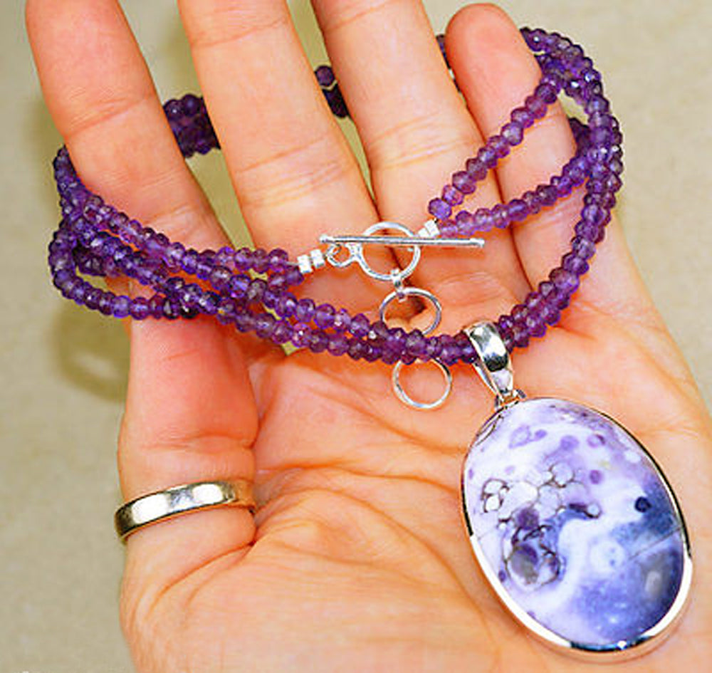 Purple Tiffany Stone Pendant on 2 strands of Amethyst Life is a Gift Shop