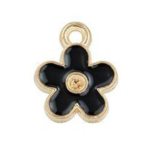 Flower Charm Necklace Tiny Gold Black Charm