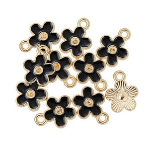 Flower Charm Necklace Tiny Gold Black Charm