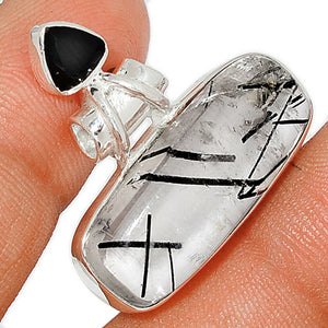 Black Tourmalinated Quartz Pendant with Black Onyx in Sterling Silver