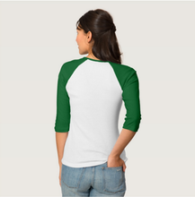 Load image into Gallery viewer, Celtic Tree of Life and Love Ladies Bella Baseball Jersey Tee in Green