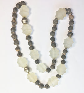 Vintage Necklace of Dutch beads, silver and black Raku beads
