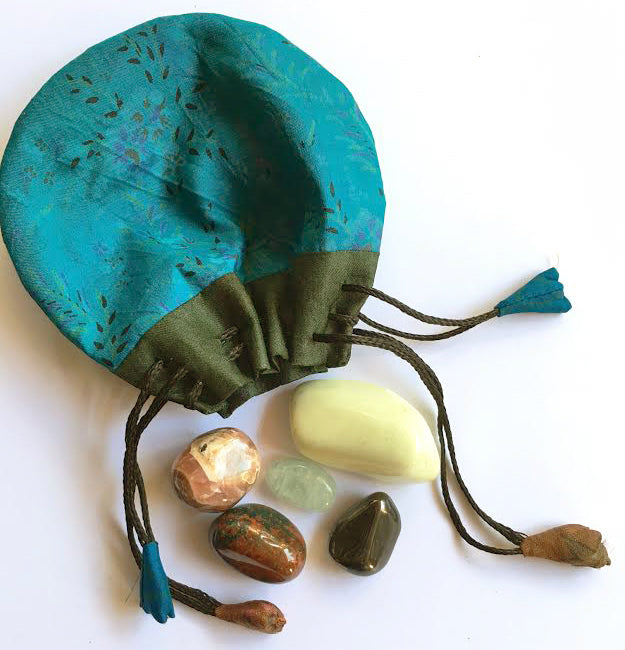 Healing Stones - Master set of five stones in a silk sari drawstring pouch