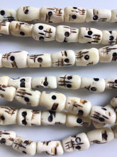 Load image into Gallery viewer, Water Buffalo Bone Skull 62 Inch Mala Prayer Beads with Burgundy Red Silk Tassel
