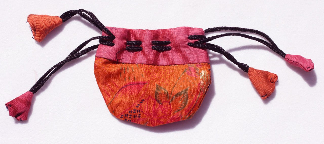 Small Silk Sari Drawstring Bags