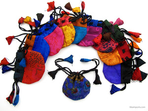 Silk Sari Extra Small Drawstring Pouch Bag