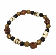Load image into Gallery viewer, Bone and Boxwood Skull Beads Mala Bracelet with Brass and Ebony Beads