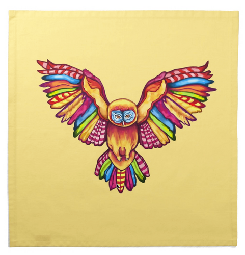 Tarot Cloth Psychedelic Owl Design in Yellow