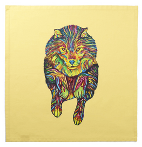 Psychedelic Wolf Yellow Cotton Tarot Cloth by Kyle MacDuggall