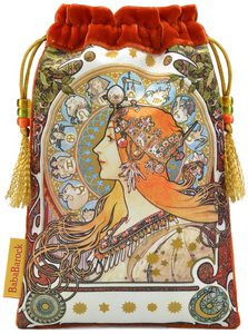 Mucha Astrologer Queen of Swords Tarot Bag made from Vietnamese Silk in Burnt Orange