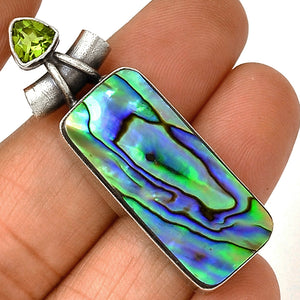 Abalone Shell Pendant aka Mother-of-Pearl Pendant with Faceted Peridot