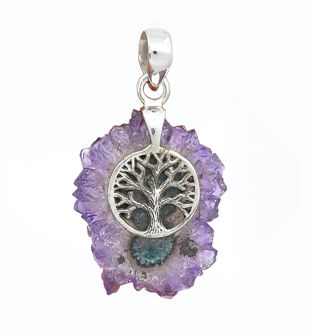 Celtic Tree of Life Silver Pendant with Gorgeous Amethyst Stalactite