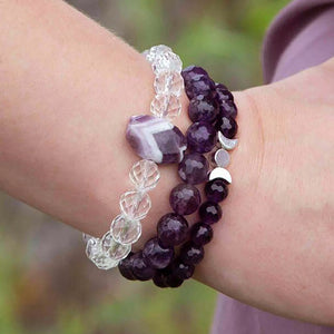 Amethyst Bracelets with Clear Quartz and Banded Amethyst