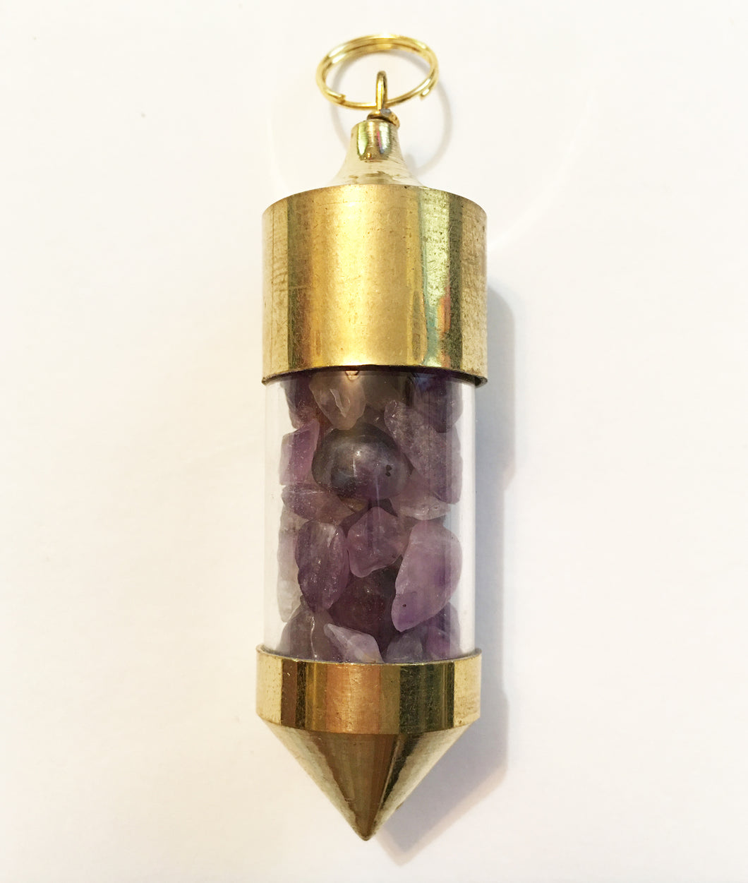 Gold plated Capped Bottle Pendant filled with Amethyst Chips