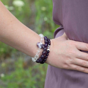 Amethyst Bracelets with Clear Quartz and Banded Amethyst