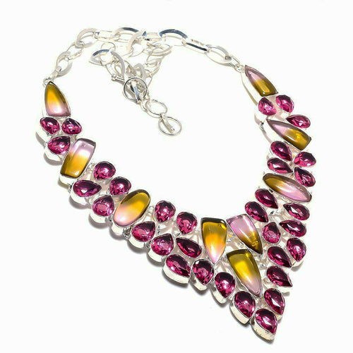 Ametrine and Purple Glass Gems Statement Collar Necklace