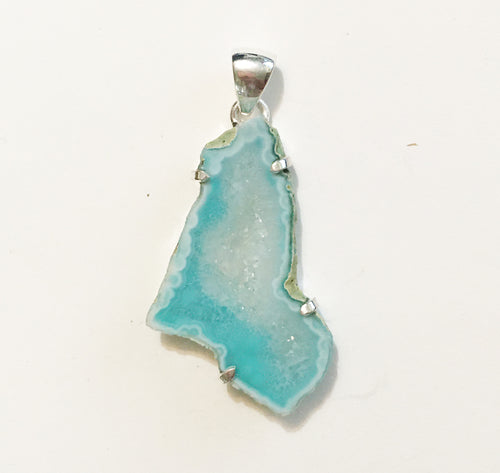 Druzy Geode Pendant slice dyed aqua blue