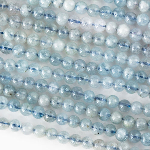 Aquamarine 4mm Round Beads One 16 inch strand